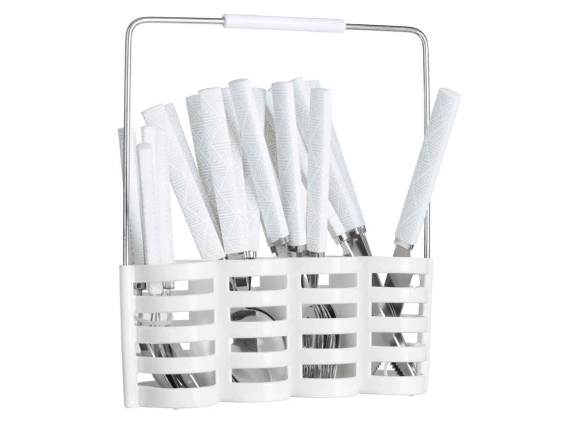 24 Peças De Utensílios Com Suporte Em Aço Inox Branco/ Prata
