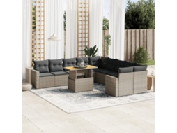 Vidaxl 11 Pcs Conjunto Sofás De Jardim C/ Almofadões Vime Pe Cinzento