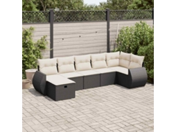 Vidaxl 7 Pcs Conjunto De Sofás P/ Jardim C/ Almofadões Vime Pe Preto
