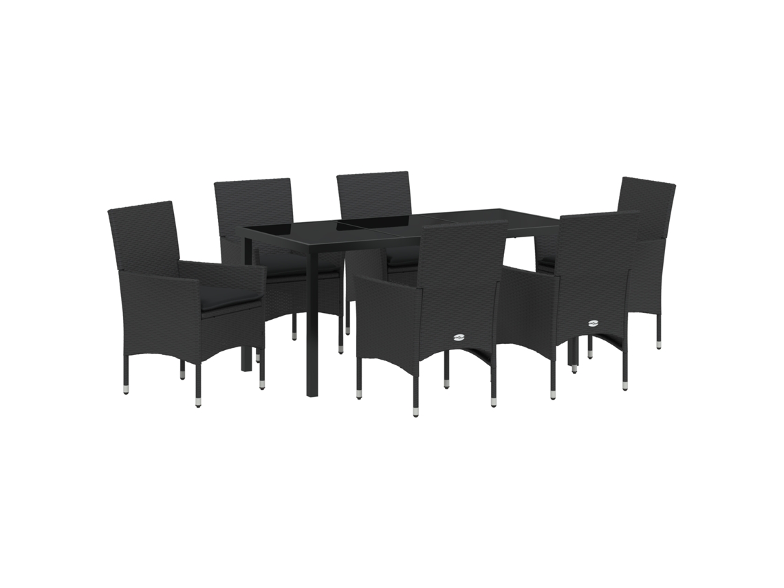 Conjunto 7 De Jantar Com Almofadas Vidaxl Polirattan Preto