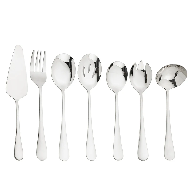 Conjunto de Garfo e Colher em Aço Inoxidável , Inclui Colher, Escorredor, Colher para Salada, Colher para Bolo e Espátula. MDUG (prateado)