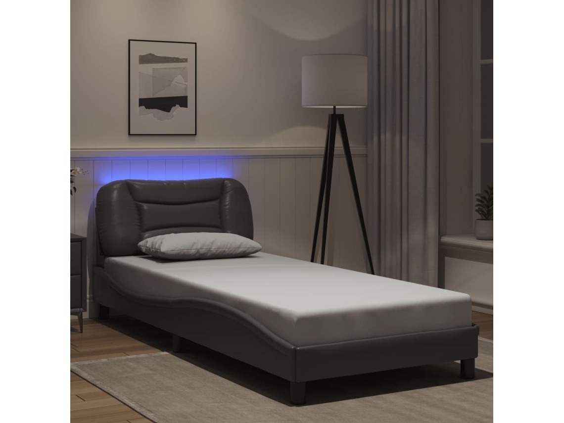Vidaxl Estrutura De Cama Com Led Sem Colchão Hvar 90x190 Cm Cinzento