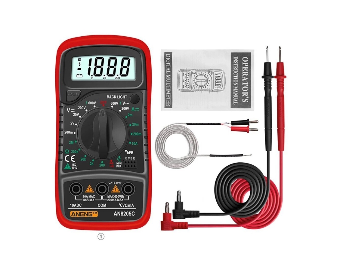 Lurelia Multímetro Digital, An8205c, 1999 Contagens, 600 V, 200 V, 10 A, Luz De Fundo, Anti-sobrecarga, Temperatura Para Tensão