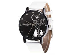 Reloj De Cuarzo Con Correa De Cuero Pu Unisex Dial Redondo Patrón De Amantes Blanco Zhoulianfa
