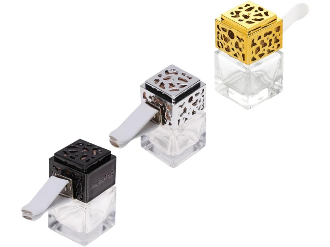 Conjunto De 3 Peças De Difusor De Ar Para Carro Em Vidro E Metal Com Pequenos Frascos De Perfume.
