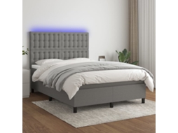 Cama Box Spring C/ Colchão E Led 140x190 Cm Tecido Cinza-escuro