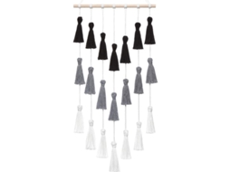 Pintura De Parede Macramé Linjou Tejida Com Borlas Arte Bohemio Decoração De Casa Preto Cinza E Branco