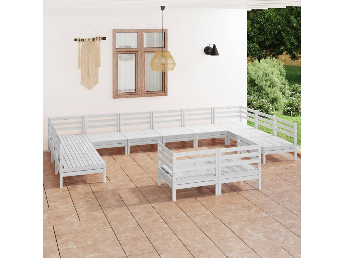 Conjunto Lounge Jardim Pinho Maciço Branco 12 Pcs Dkd Home Decor