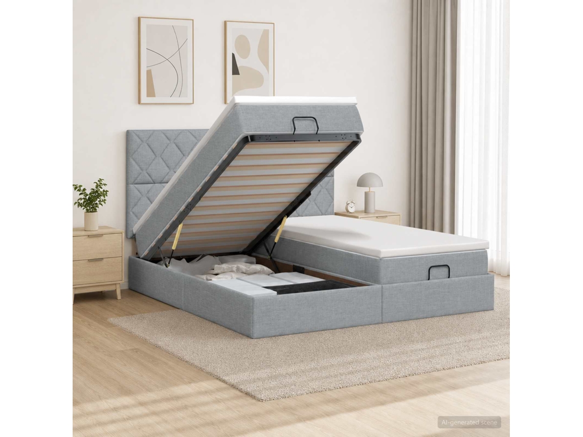 Vidaxl Cama Ottoman Com Colchão 2 Unid. Cinzento-claro Tecido