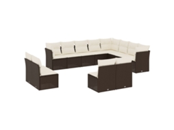 Conjunto de 12 Sofás Jardim com Almofadões Vime Pe Castanho MAISON EXCLUSIVE