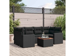 Vidaxl 7 Pcs Conjunto De Sofás P/ Jardim C/ Almofadões Vime Pe Preto