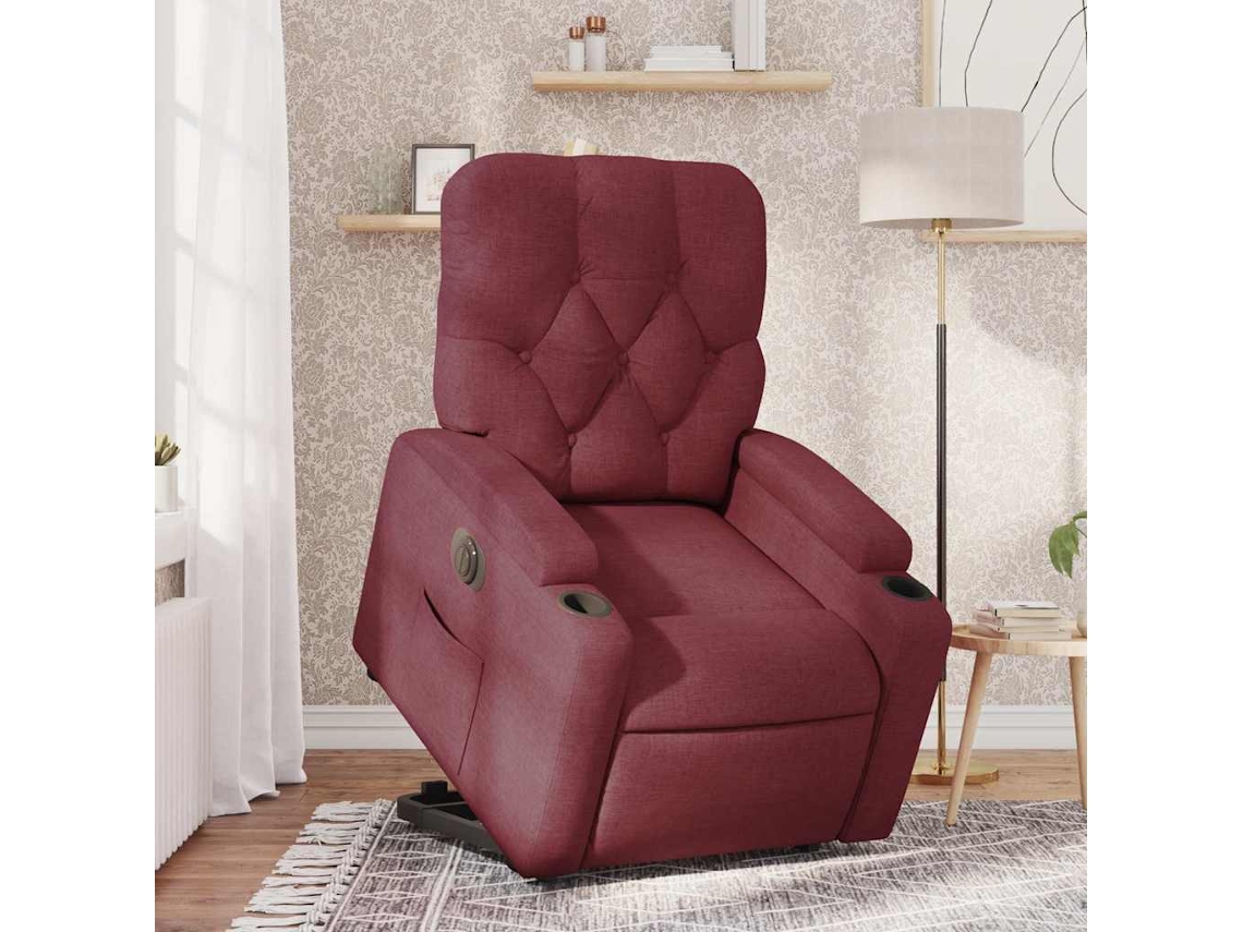 Vidaxl Poltrona Reclinável Elevatória Elétrica Tecido Vermelho-tinto