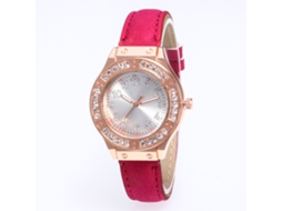 Reloj Mujer De Cuarzo Con Correa De Cuero Pu Y Diamantes Modelo Redondo (rojo Rosa)