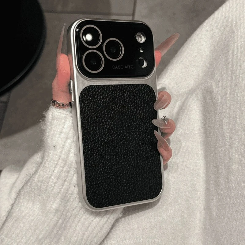 (preto 16pro) Capa De Celular Simples Com Textura De Couro E Resistente A Impactos