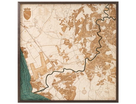Mapa 3D com Moldura Roma L Madeira Multicolorido 76X6X76 Cm CUTTING BROTHERS