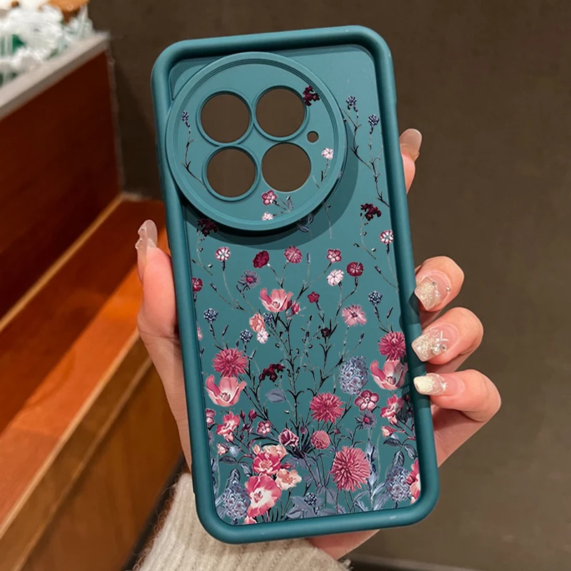 Capa Para Celular Oneplus 15 Com Estampa Floral Retrô (azul), Em Tpu Macio E Resistente A Impactos.