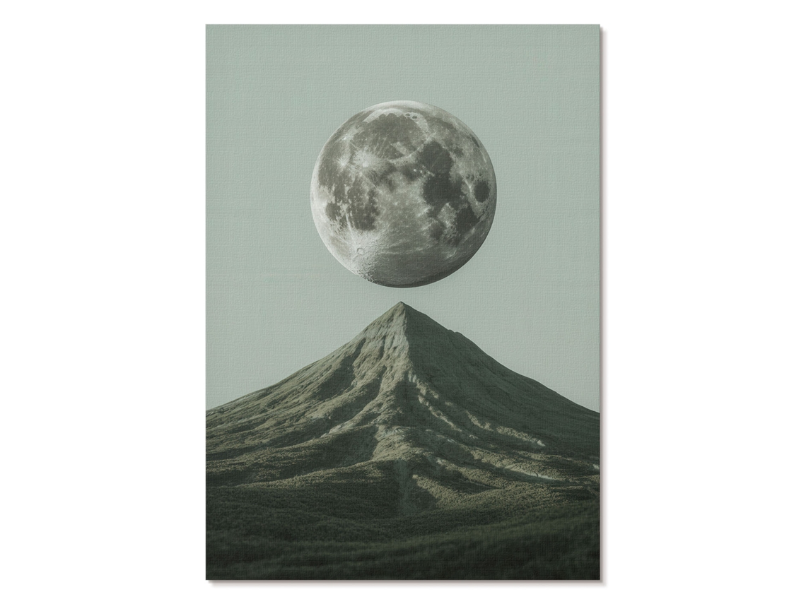 Pôster Em Tela - Lua E Montanha, 42x59,4cm A2 - (cinza, Ilustração, Moderno, Paisagens)