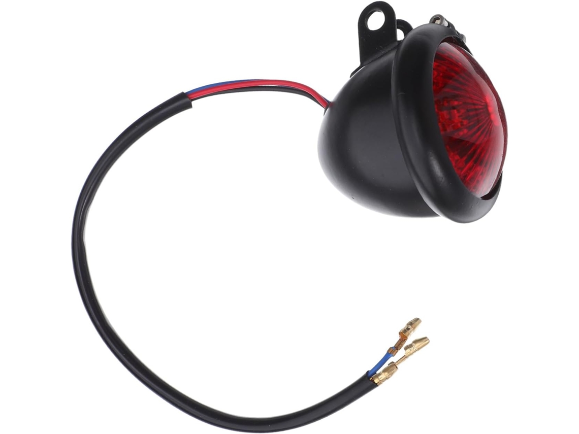 Lanterna Traseira Retrô Para Motocicleta Cruiser, Luz De Freio Redonda Em Metal Preto Com Cobertura Vermelha.