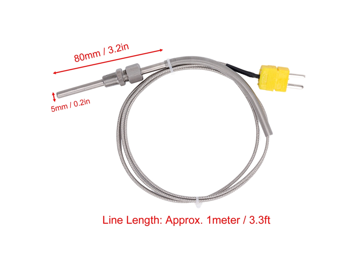 Temperatura Sensor Sonda Termopar Tipo K Com Rosca Npt 1/8, 80mm, Plugamacho Amarelo 1metro