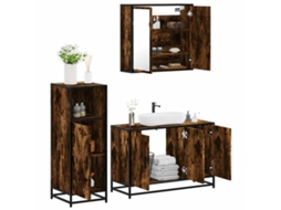 Vidaxl 3 Pcs Conjunto De Móveis Wc Madeira Processada Carvalho Fumado