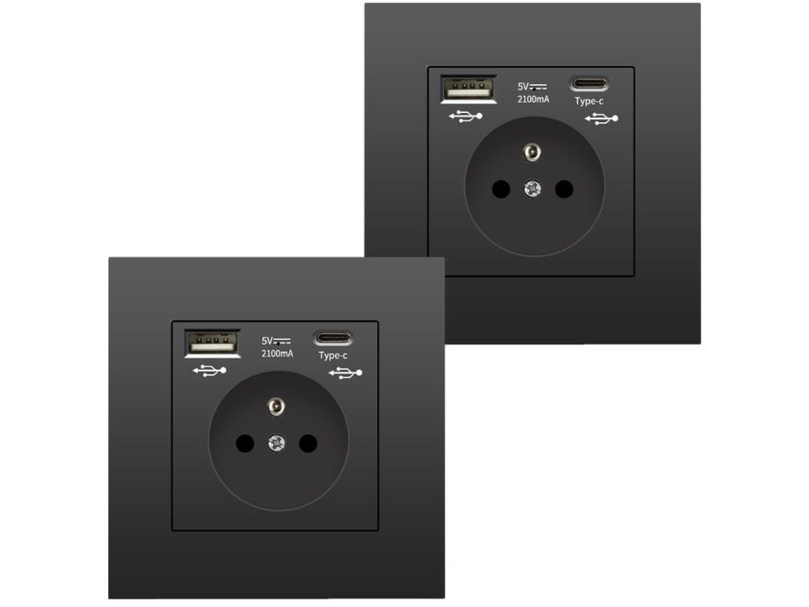 Conjunto de 2 tomadas com USB BRILVIBERA, tipo C