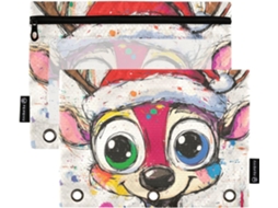 Pasta Organizadora Com Estampa De Veado Desenho Animado Olhos Grandes, Bolso Fichário De Natal Com Janela