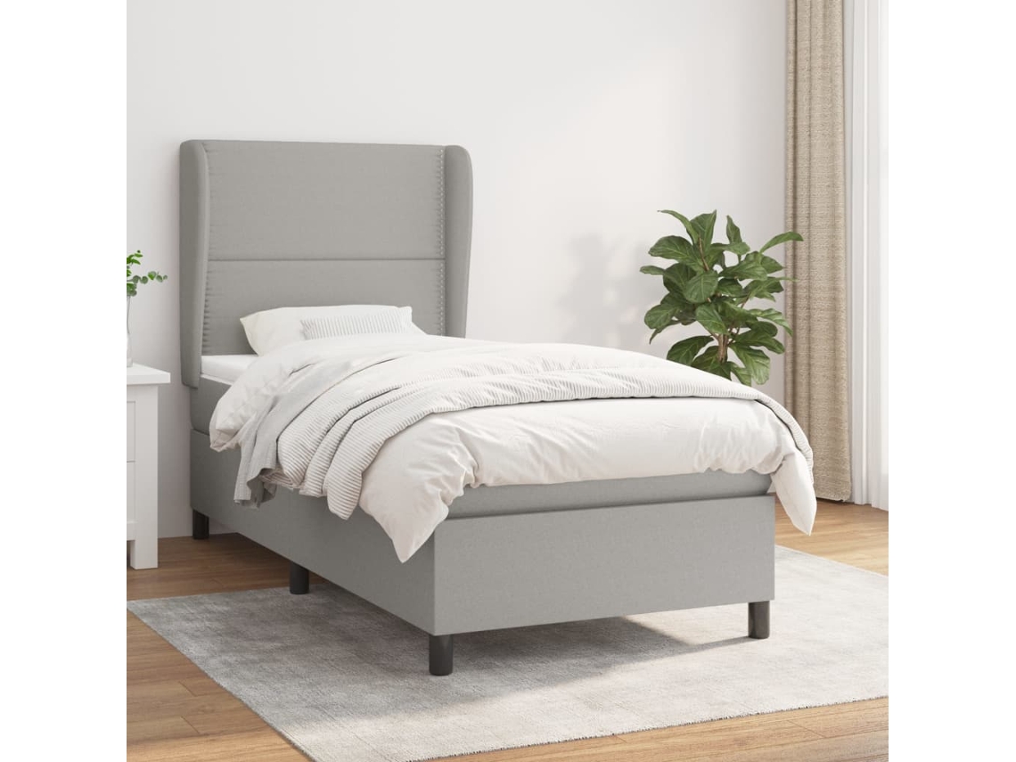 Vidaxl Cama Com Molas/colchão 90x190 Cm Tecido Cinzento-claro