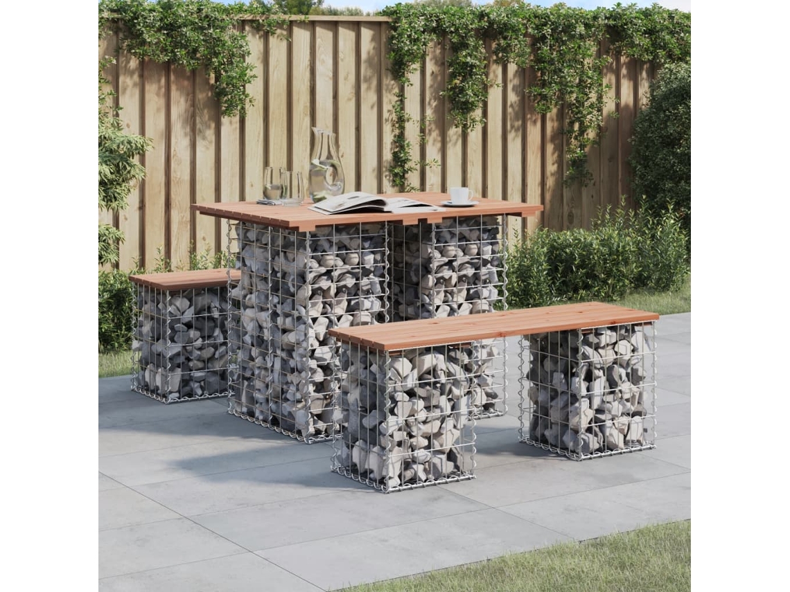 Vidaxl Mesa De Jardim Com Design De Gabião 100x70x72 Cm, Madeira Maciça Douglas