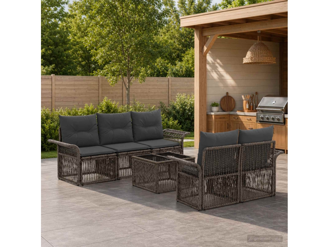 Vidaxl Conjunto De Sofá De Jardim 6 Unid. Cinzento Vime Pe