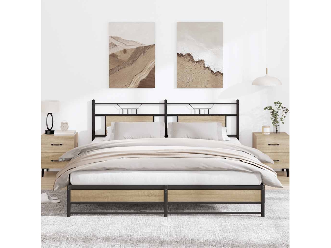 Vidaxl Estrutura De Cama Sem Colchão 180x200cm Metal Carvalho Sonoma