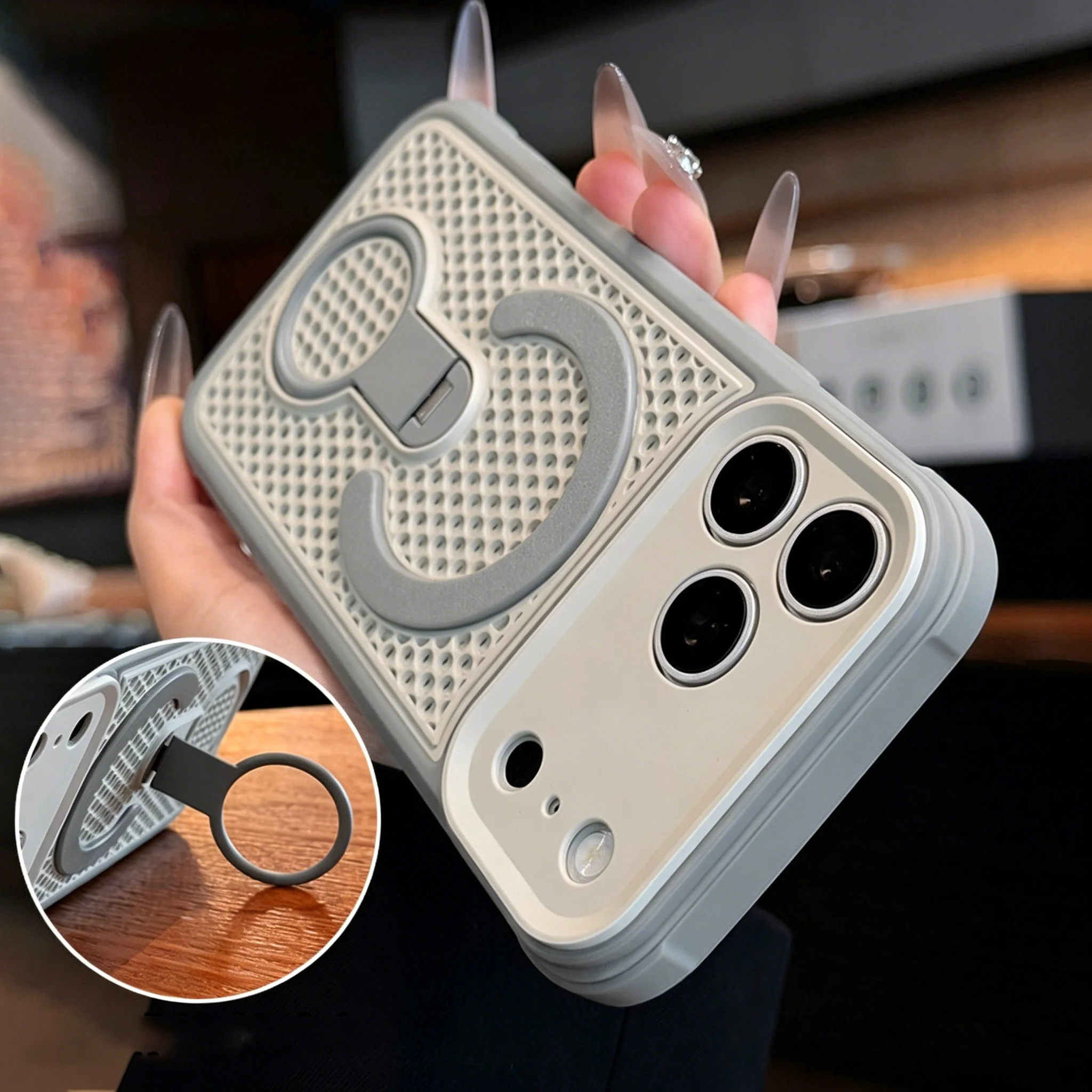 Capa Protetora Para Iphone 16 Pro Max Com Anel De Resfriamento E Design Em Formato De Colmeia.