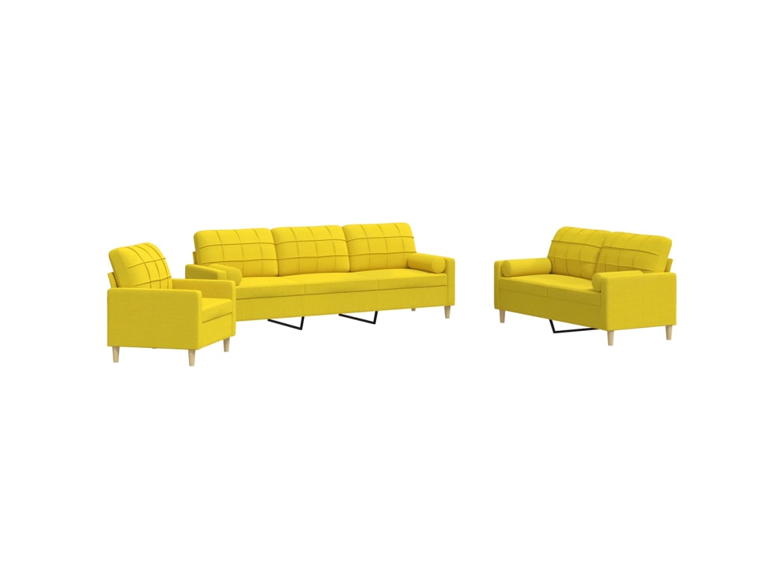 3 Pcs Conjunto de Sofás com Almofadas Tecido Amarelo claro MAISON EXCLUSIVE