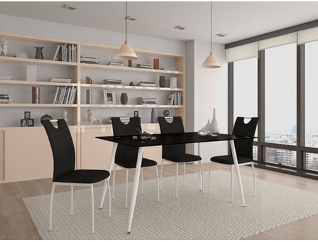 Conjunto de Mesa e 4 Cadeiras CSD Sophie (Preto - Metal e Vidro Temperado - Mesa: 160x75x80 cm)