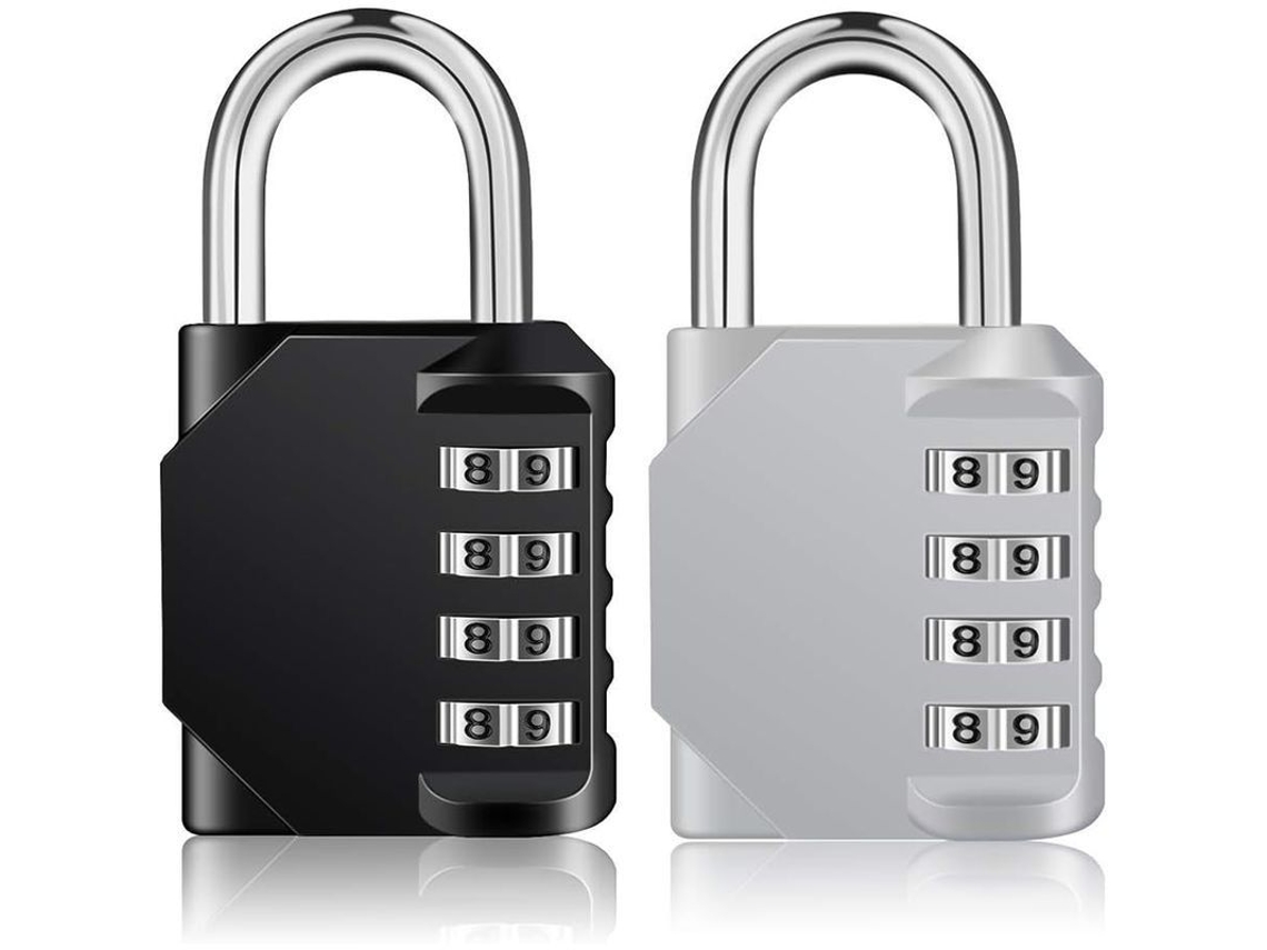 Cerraduras De Combinación Resistentes Ao Clima De 4 Dígitos Para Exterior, Grades, Armários, Lockers, 2 Unidades Preto E Prateado