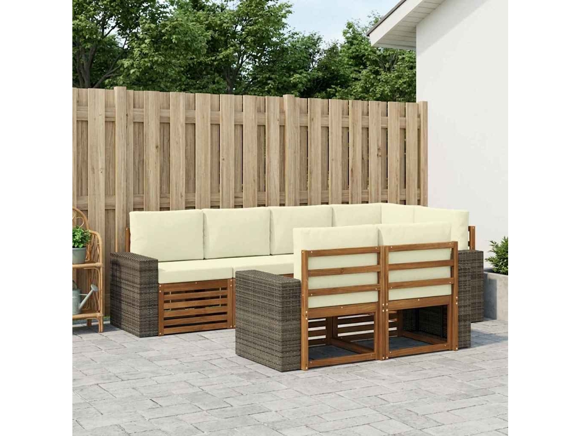 Vidaxl Conjunto De Sofás Para Exterior 7 Unid. Natural E Creme