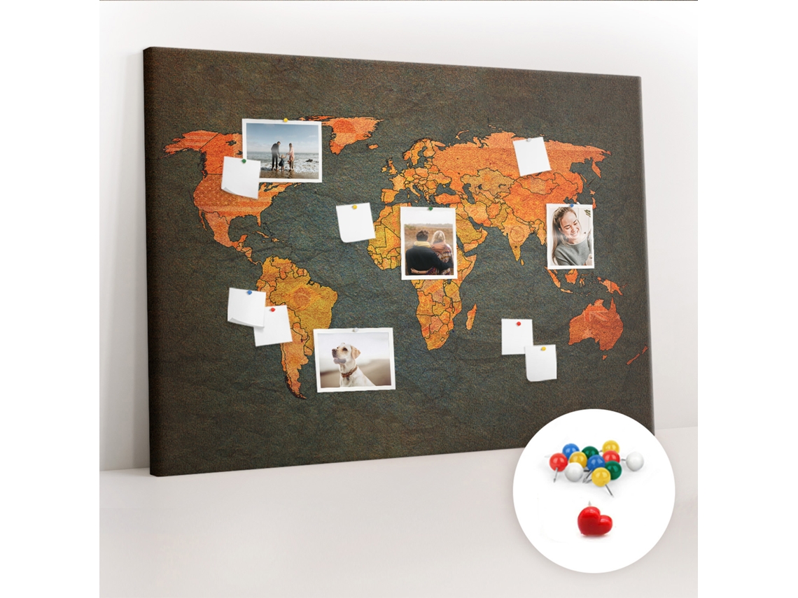 Painel De Cortiça Para Parede Mapa-múndi Para O Quarto Das Crianças Espelharte (140x100 Cm)