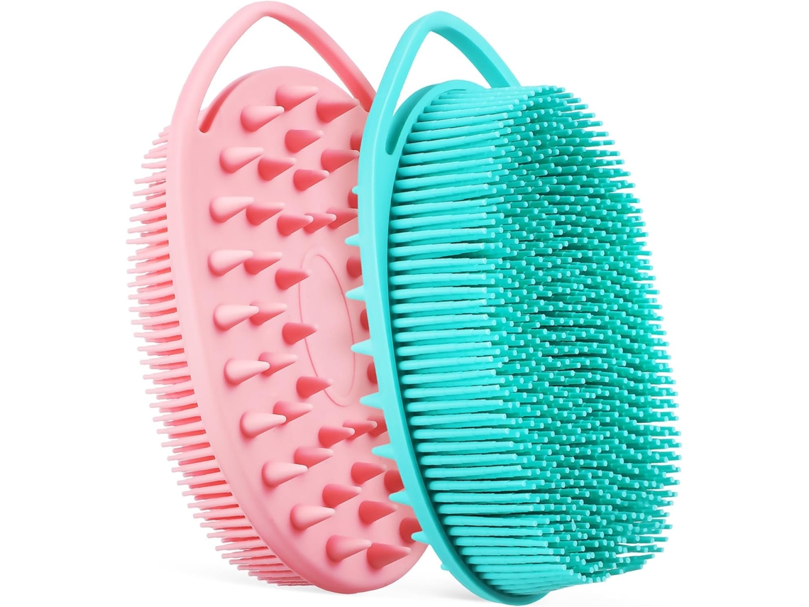 Conjunto De 2 Esponjas Silicone Dupla Face Para O Corpo, Com Ganchos E Escova Esfoliante Para Chuveiro Banheira