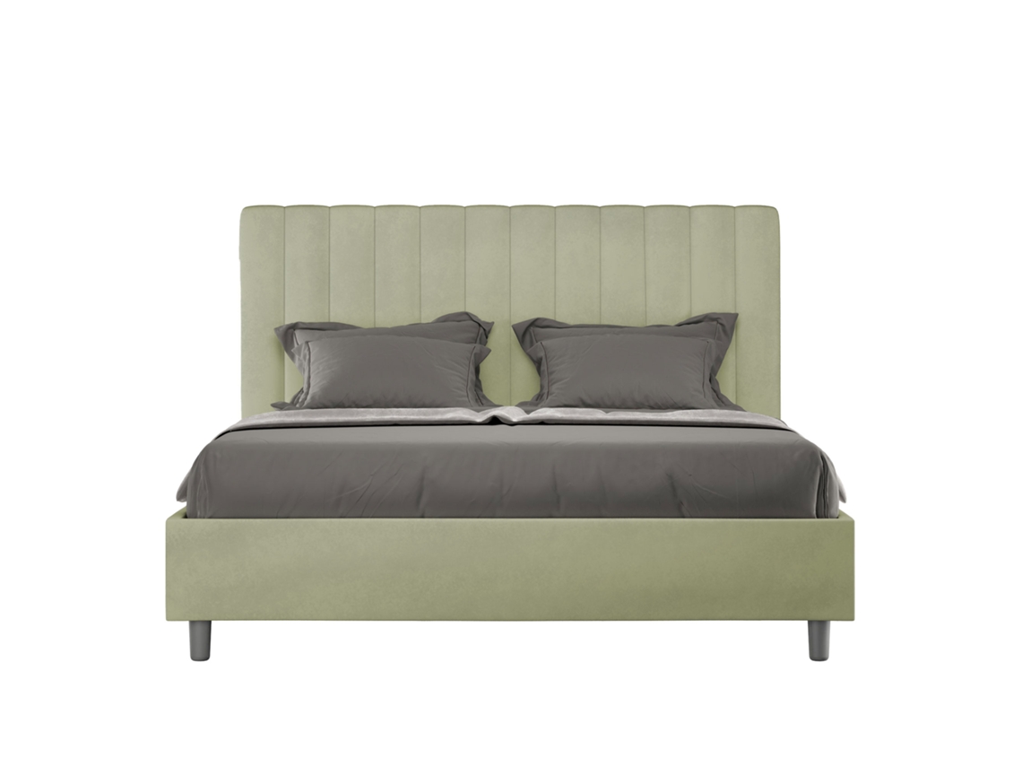 Cama Dupla com Arrumação Elevada Acolchoada Chá ITYHOME Madeira Microfibra Verde (160x190)