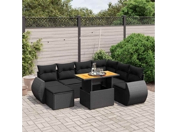 Vidaxl 8 Pcs Conjunto Sofás De Jardim Com Almofadões Vime Pe Preto