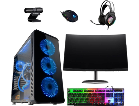 Desktop Gaming ART-PC Gaming (AMD AM4 Ryzen 7 5800X - NVIDIA GeForce RTX 3070 Ti - RAM: 32 GB - 3 TB HDD + 1 TB SSD) — Pack Monitor LED 27'' CURVO, Teclado + Rato (Gaming), Auscultadores Gaming, Webcam HD USB