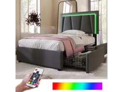 Cama Estofada VSOGA 160x200 cm com Hidráulica, Led, Usb, Cabeceira com Usb, Pele Sintética, Base Incluída, Colchão Não Incluído