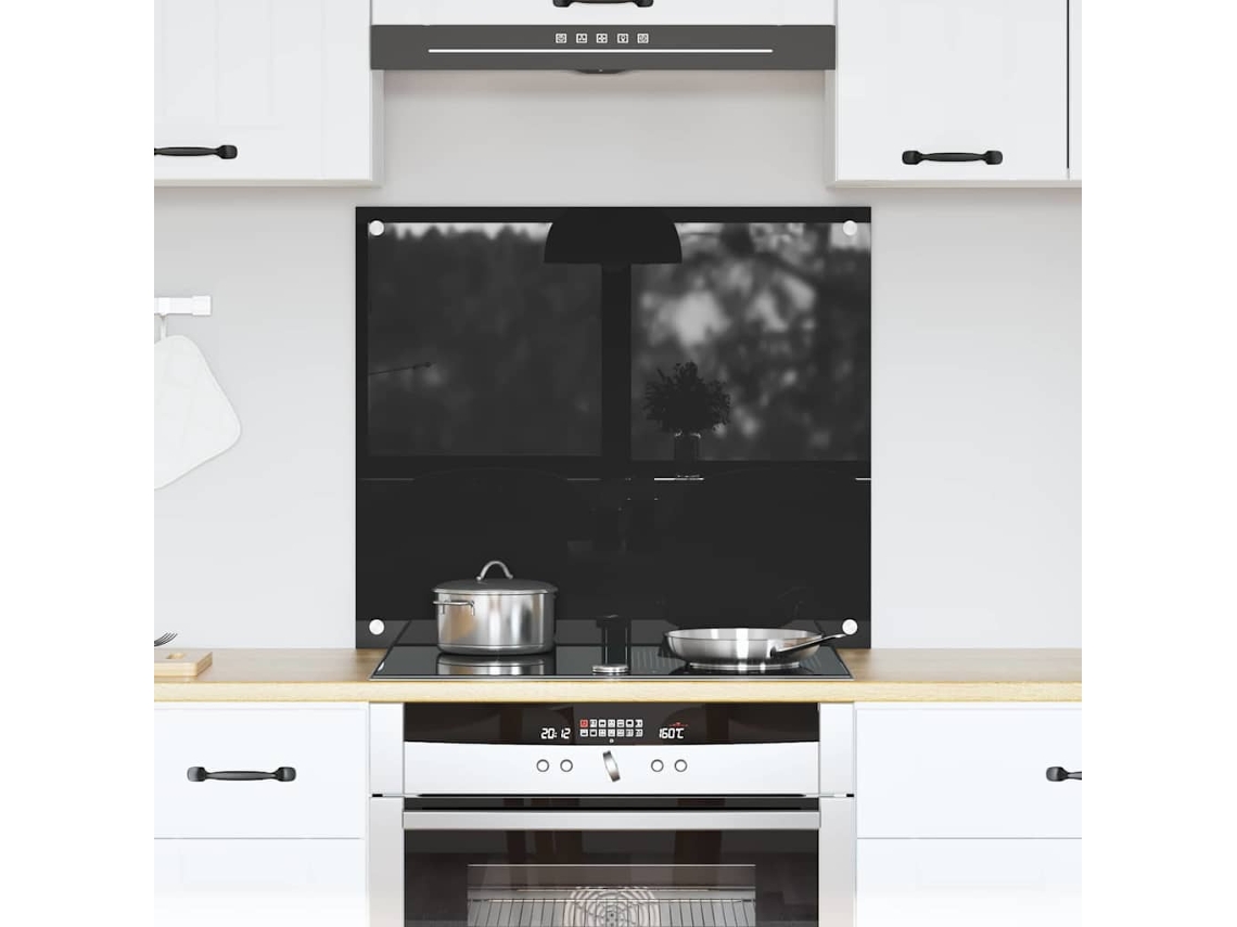Vidaxl Painel De Cozinha Preto 70 X 60 Cm Vidro Temperado