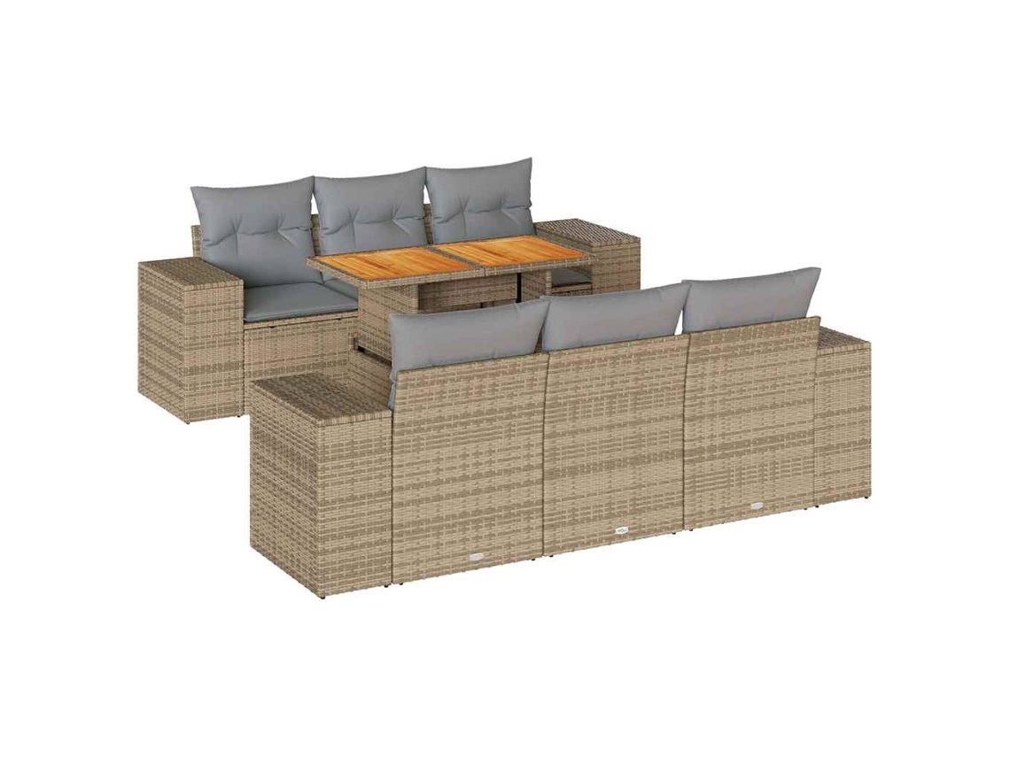 Conjunto de 7 sofás para jardim com almofadões Vime Pe Bege MAISON EXCLUSIVE (7 peças)