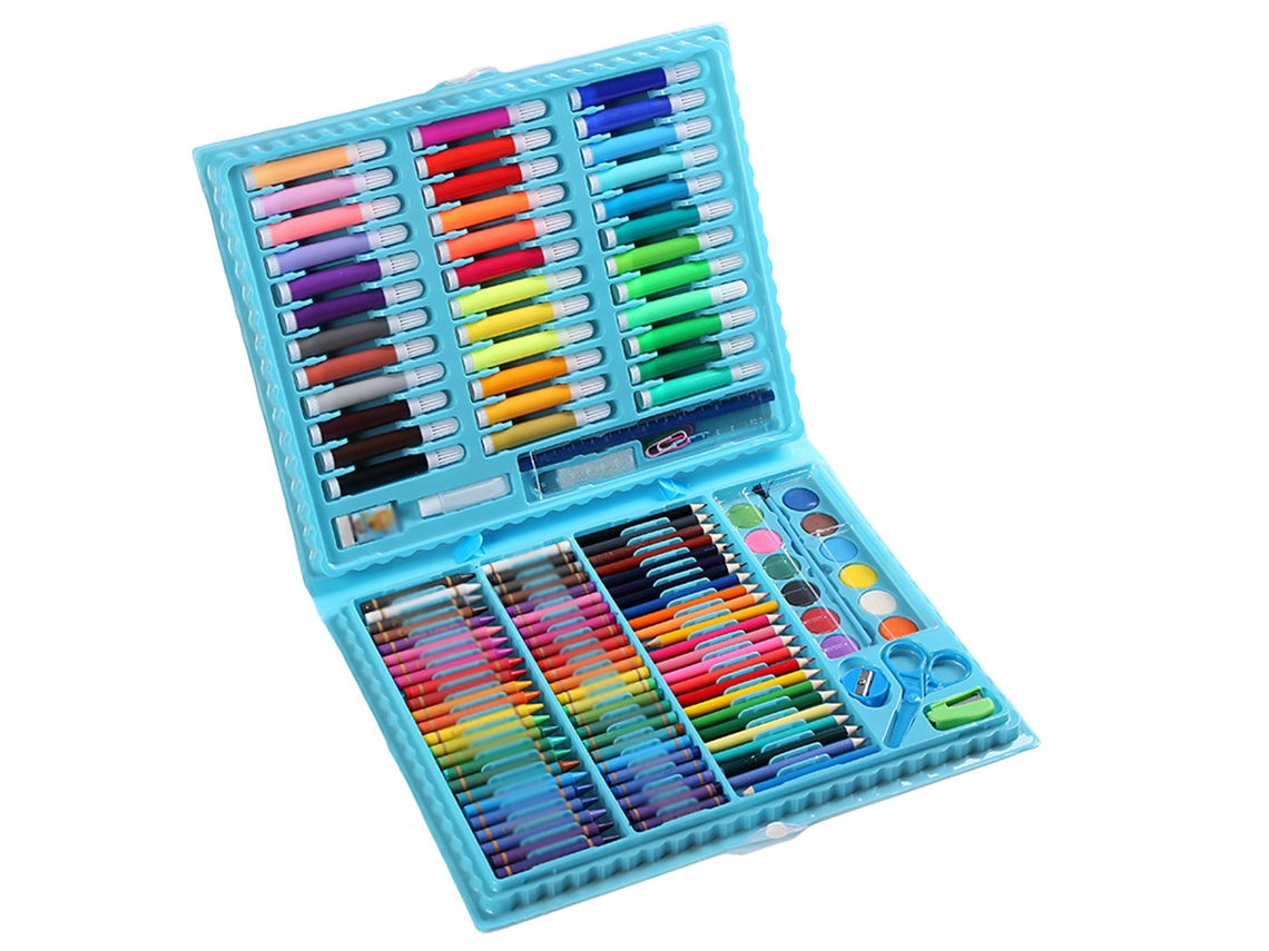 Primerox 150pcs Kit de Desenho para Crianças com Lápis de Cor, Crayons e Canetas Aquarela em Caixa Azul