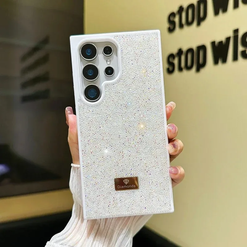 (branco, Galaxy S24) Capa De Celular Luxuosa Com Diamantes Brilhantes E Proteção Traseira Contra Impactos.