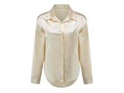 2026 camisa Ligera de Satén Brillante para Mujer Yynuda de Poliéster Y Spandex Color Sólido Con Cuello Lapel Y Botones
