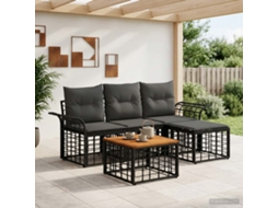 Vidaxl Conjunto De Sofás Para Exterior 5 Unid. Preto E Cinza Escuro