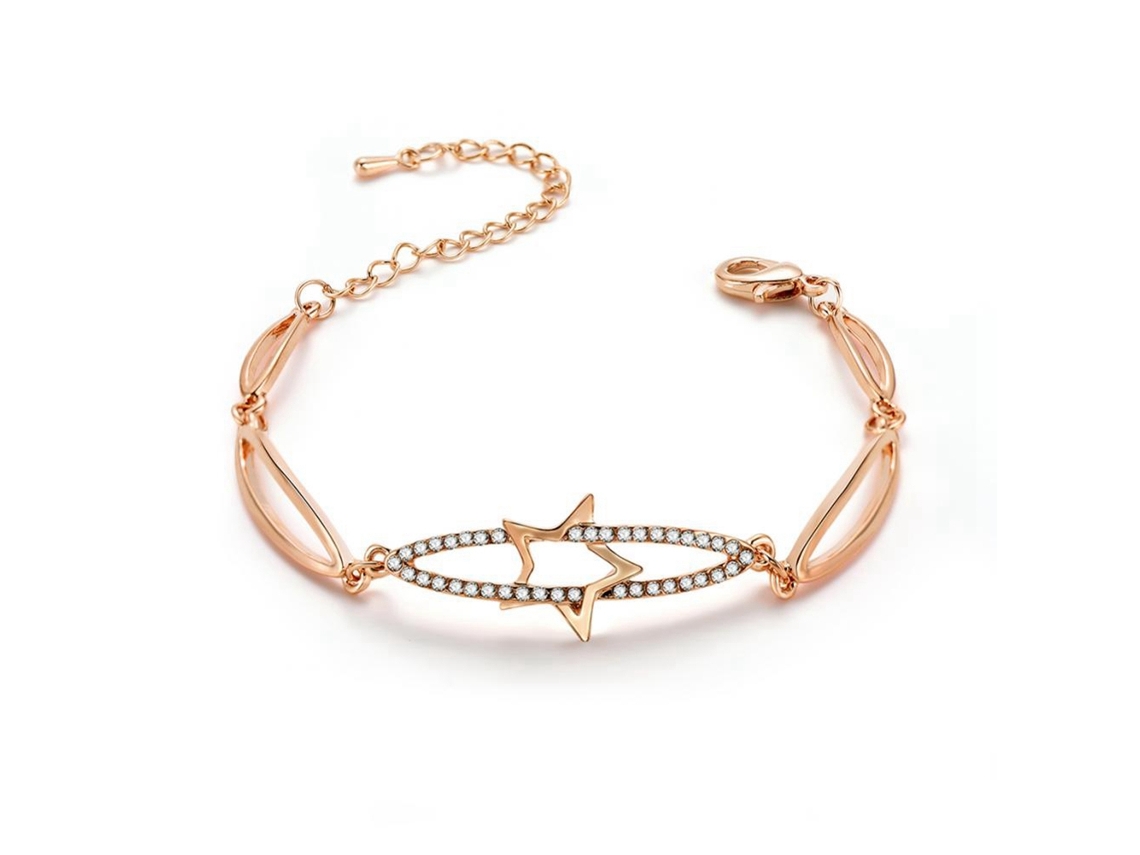 Pulseira Feminina Estrela Strass Com Corrente De Liga