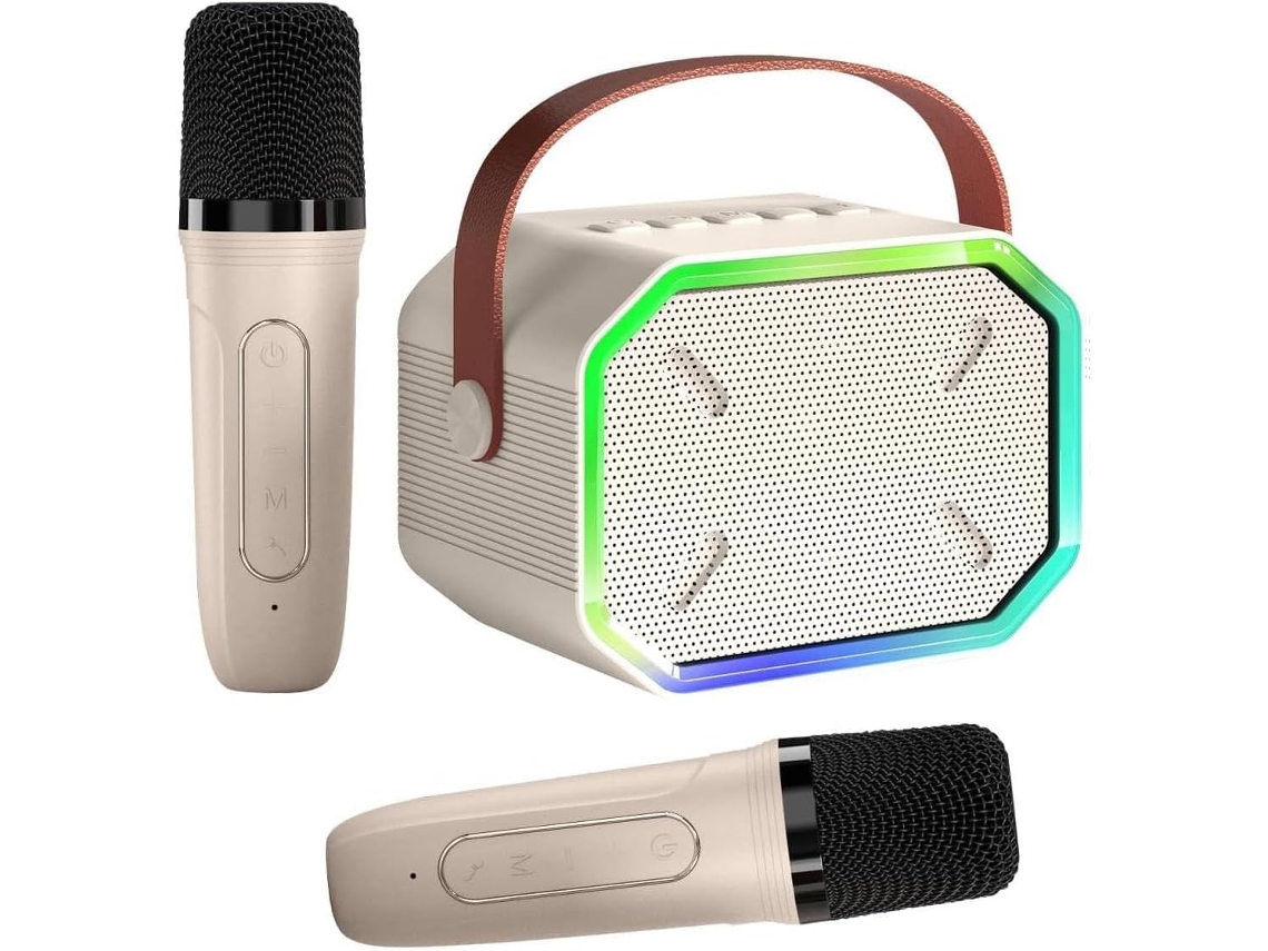 Máquina De Karaokê Modelo 2025 Para Crianças E Adultos, Mini Caixa De Som Bluetooth Portátil Com 2 Microfones Sem Fio, Luzes Led P Aquaforge