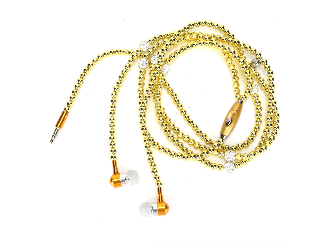 Colar De Pérolas Simuladas, Fones De Ouvido Com Microfone, Estéreo Dourado